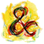 an ampersand drawn loosely with several colors