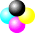 spheres of cyan, magenta, yellow, and black